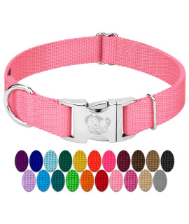 country Brook Design - Vibrant 25+ color Selection - Premium Nylon Dog collar with Metal Buckle (Small, 34 Inch, Pink)