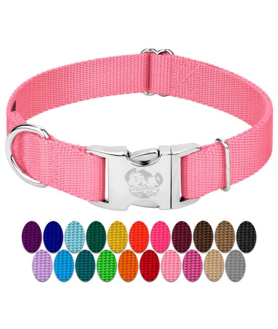 country Brook Design - Vibrant 25+ color Selection - Premium Nylon Dog collar with Metal Buckle (Small, 34 Inch, Pink)