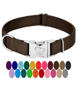 country Brook Design - Vibrant 30+ color Selection - Premium Nylon Dog collar with Metal Buckle (Extra Large, 1 Inch, Brown)