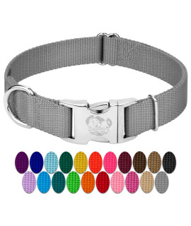 country Brook Design - Vibrant 30+ color Selection - Premium Nylon Dog collar with Metal Buckle (Extra Large, 1 Inch, Silver)