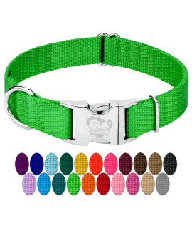 country Brook Design - Vibrant 25+ color Selection - Premium Nylon Dog collar with Metal Buckle (Large, 1 Inch Wide, Hot Lime green)