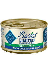 Blue Buffalo Basics Limited Ingredient Diet, Grain Free Natural Adult Pate Wet Cat Food, Indoor Duck 3-oz cans (Pack of 24)