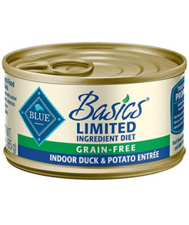 Blue Buffalo Basics Limited Ingredient Diet, Grain Free Natural Adult Pate Wet Cat Food, Indoor Duck 3-oz cans (Pack of 24)