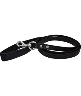 Angel Alpine Leash 100% genuine Leather Black 72 x 34 Padded Handle Brass Snap Hook Double Ply Soft and Durable 6 Foot Leash