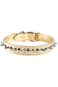 OmniPet Signature Leather Pet Collar with Spike and Stud Ornaments, Metallic Gold, 1 by 24"