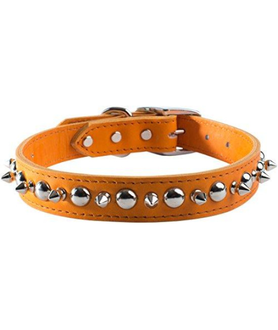 OmniPet Signature Leather Pet Collar with Spike and Stud Ornaments, Mandarin, 1 by 24"