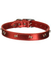 OmniPet Signature Leather Dog Collar with Bone Ornaments, Metallic Red, 24"