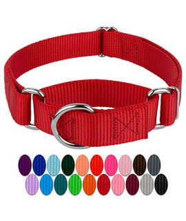 Country Brook Petz - Martingale Heavyduty Nylon Dog Collar (Medium, 1 Inch Wide, Red)