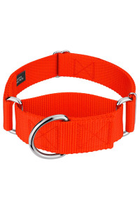country Brook Petz - Vibrant 15 color Selection - Martingale Heavyduty Nylon Dog collar (Medium, 1 12 Inch Wide, Hot Orange)