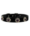 Pasadena Black Velvet collar with Flower Filigrees & crystals for Dogs & cats Amethyst Size 10 (7-8.5)