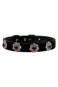 Pasadena Black Velvet collar with Flower Filigrees & crystals for Dogs & cats Amethyst Size 10 (7-8.5)