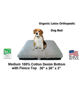 Back Support Systems certified Organic Latex Orthopedic Pet Bed -Medium 30 X 26 X 3 Red Denim color with Fleece Top