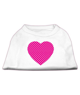 Mirage Pet Products Pink Swiss Dot Heart Screen Print Shirt Small White