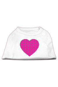 Mirage Pet Products Pink Swiss Dot Heart Screen Print Shirt X-Small White