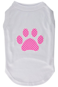 Mirage Pet Products Pink Swiss Dot Paw Screen Print Shirt Large White