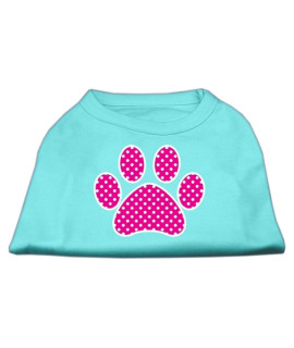 Mirage Pet Products Pink Swiss Dot Paw Screen Print Shirt Medium Aqua