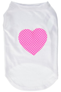 Mirage Pet Products Pink Swiss Dot Heart Screen Print Shirt Large White