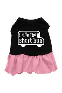 Mirage Pet Products 16-Inch I Ride The Short Bus Screen Print Dress, X-Large, Black with Pink