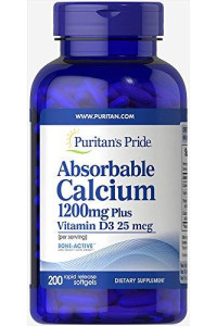 Puritans Pride Absorbable calcium with Vitamin D 3 1000iu Softgels, 1200 mg, 200 count