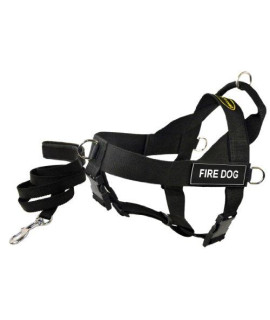 Dean and Tyler Bundle One DT Universal Harness Fire Dog X-Small (21 - 25) with One Matching Padded Puppy Leash 6-Feet Stainless Snap Black