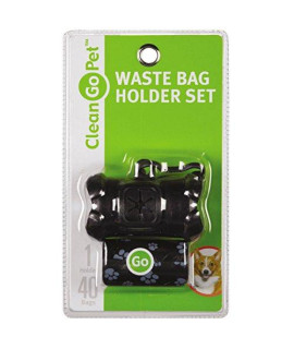 Clean Go Pet Bone Dog Waste Bag Holder, Clip and Two Rolls of Durable, Leakproof Black Plastic Poop Bags