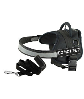 Dean and Tyler Bundle One DT Works Harness Do Not Pet Large (34-Inch 47-Inch) with One Matching Padded Puppy Leash 6-Feet Stainless Snap Black