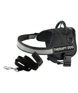 Dean and Tyler Bundle - One DT Works Harness Therapy Dog Large (34 - 47) + One Padded Puppy Leash 6 FT Stainless Steel Snap - Black