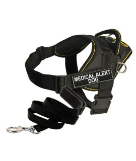 Dean and Tyler Bundle - One DT Fun Works Harness Medical Alert Dog Yellow Trim X-Large + One Padded Puppy Leash 6 FT Stainless Snap - Black