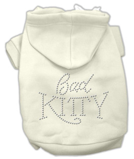 Mirage Pet Products 8-Inch Bad Kitty Rhinestud Hoodie, X-Small, Cream