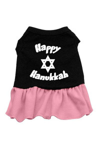 Mirage Pet Products 12-Inch Happy Hanukkah Screen Print Dress, Medium, Black with Pink