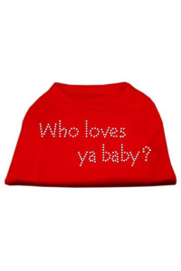 Mirage Pet Products Who Loves Ya Baby Rhinestone Pet Shirt, Large, Red
