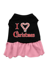 Mirage Pet Products 12-Inch I Love Christmas Screen Print Dress, Medium, Black with Pink