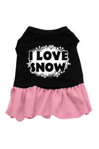Mirage Pet Products 12-Inch I Love Snow Screen Print Dress, Medium, Black with Pink