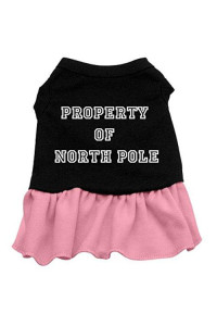 Mirage Pet Products 10-Inch Property of North Pole Screen Print Dress, Small, Black with Pink