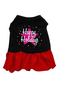 Mirage Pet Products 12-Inch Scribble Happy Holidays Screen Print Dress, Medium, Black with Red