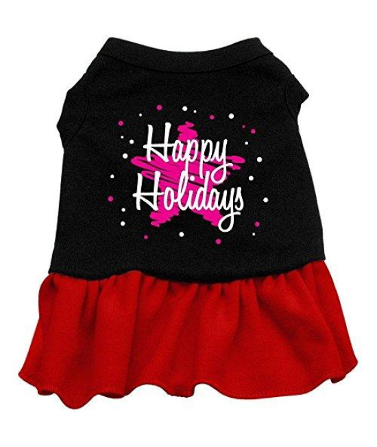 Mirage Pet Products 12-Inch Scribble Happy Holidays Screen Print Dress, Medium, Black with Red