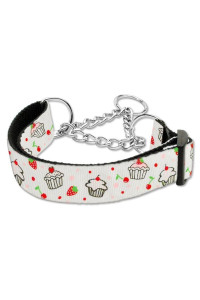 Mirage Pet Products cupcakes Nylon Ribbon Martingale collar for Pets Large White