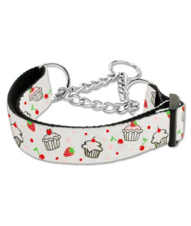 Mirage Pet Products cupcakes Nylon Ribbon Martingale collar for Pets Medium White
