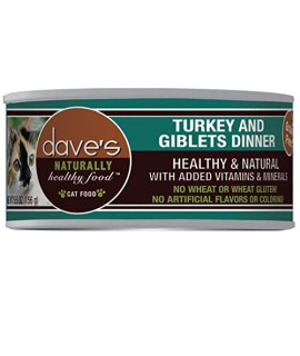 Dave's Pet Food Dave's Naturally Healthy Grainfree Canned Cat Food, 5.5 Ounces, Turkey and Giblets Flavor, 24 Cans (DAV11240)