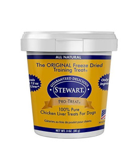 Stewart Freeze Dried Chicken Liver Dog Treats, Grain Free, All Natural, Made in USA by Pro-Treat, 3 oz., Resealable Tub