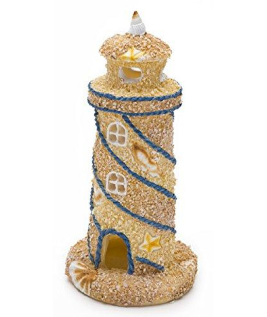 Penn-Plax Deco-Replicas Sand & Seashell Lighthouse Aquarium Ornament  Safe for Freshwater and Saltwater Tanks  Small Size (RR1050)