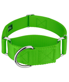 country Brook Petz - Vibrant 15 color Selection - Martingale Heavyduty Nylon Dog collar (Large, 1 12 Inch Wide, Hot Lime green)
