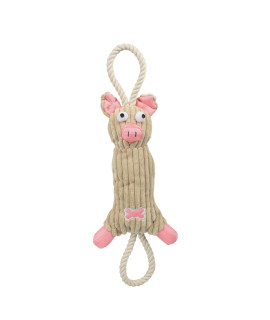 PET LIFE 'Plush Pig' Eco-friendly Natural Jute and Rope Squeak Chew Tugging Pet Dog Toy, One Size, Pink