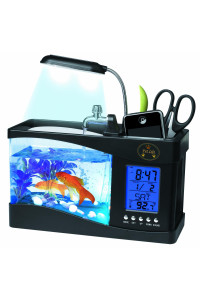 PET LIFE All-In-One Digital Desktop Aquarium and Stationary Office Organizer One Size Black