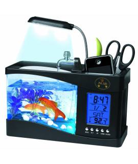 PET LIFE All-In-One Digital Desktop Aquarium and Stationary Office Organizer One Size Black