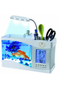 PET LIFE All-In-One Digital Desktop Aquarium and Staionary Office Organizer One Size White