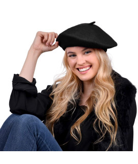 Parquet Solid color French Wool Beret classic French, casual and chic Lightweight Black