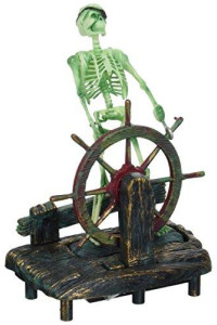 Penn-Plax Aerating Action Ornament, Skeleton at The Wheel  Moving Aquarium Decor Decoration