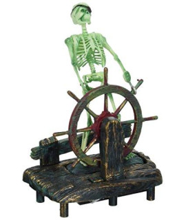 Penn-Plax Aerating Action Ornament, Skeleton at The Wheel  Moving Aquarium Decor Decoration