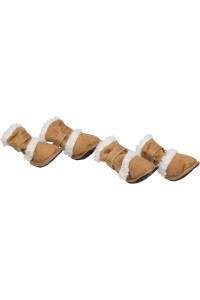 Duggz Snuggly Shearling Dog Boots in Brown & White Size: Small (2.8 H x 1.7 W)